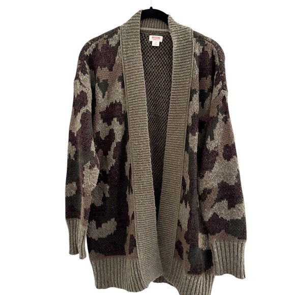 MOSSIMO Supply Co  Cardigan Sweater Long Camouflage Green Brown Size S - Picture 1 of 7